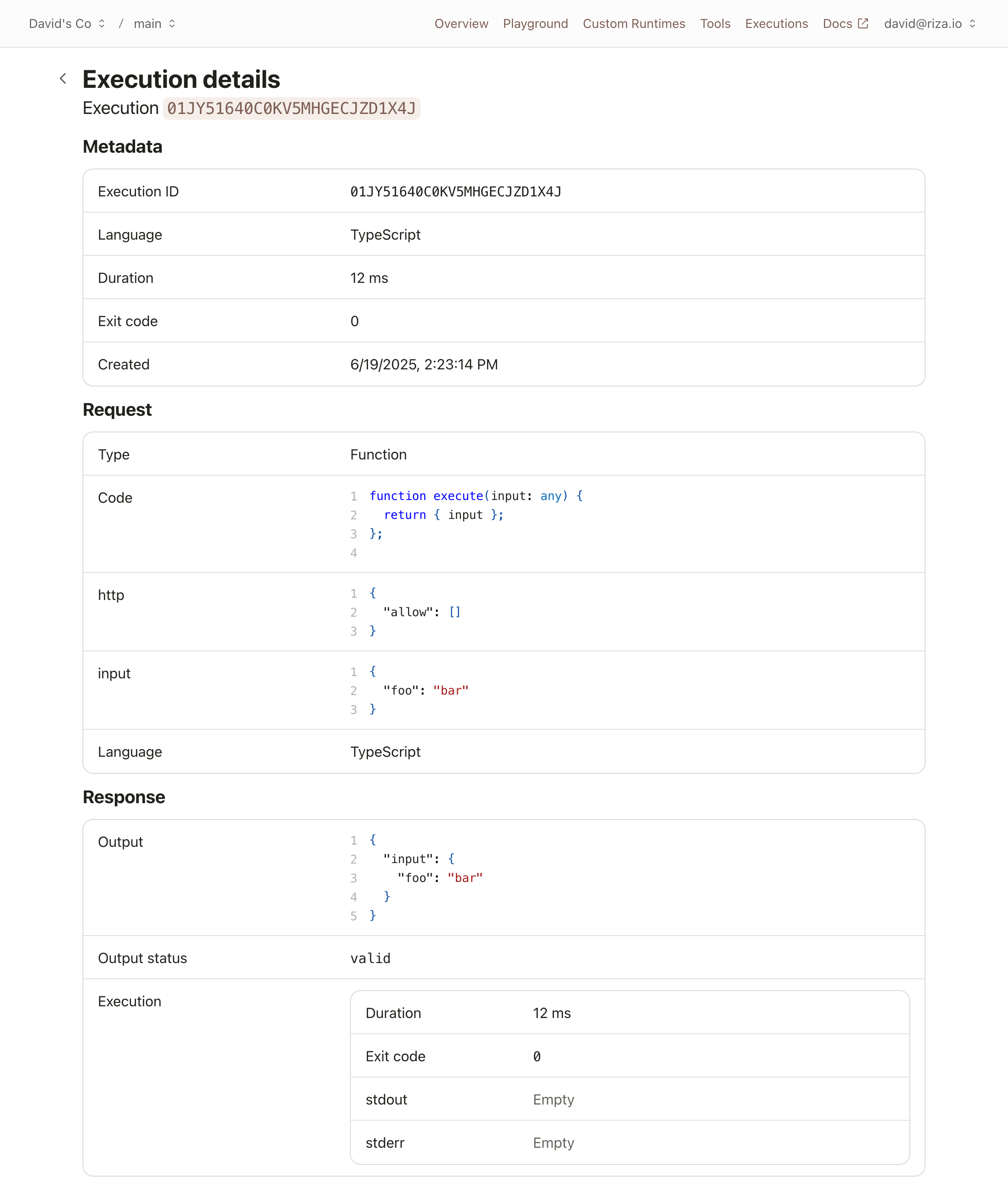 Riza Execution Logs details